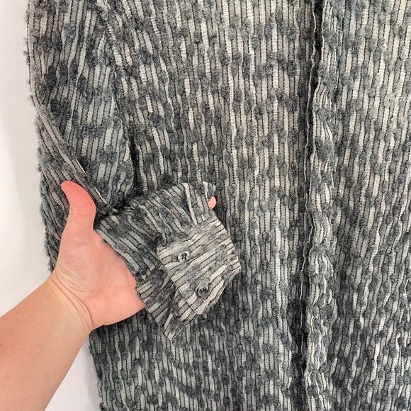 Ross Graison Mens Grey Stripe Textured Button Up Long Sleeve Shirt XL Elegant - Picture 4 of 6